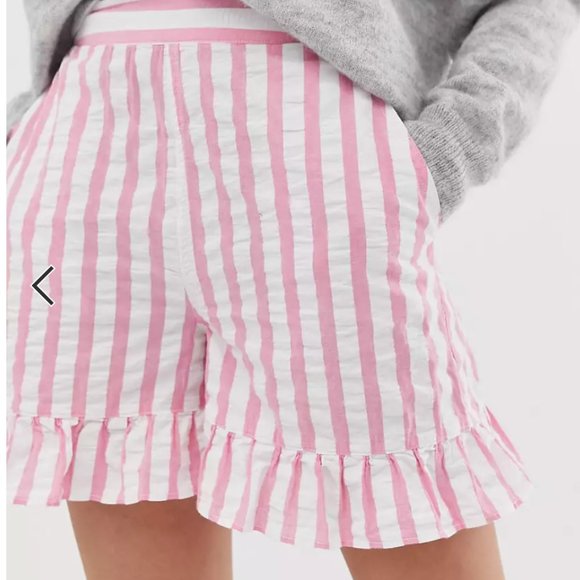 ASOS DESIGN pink stripe shorts with ruffle hem - Picture 3 of 6